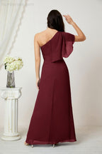Baoleely  Chiffon Ruffled One Shoulder Long Bridesmaid Dresses A-line Formal Evening Gown Side Split 2809