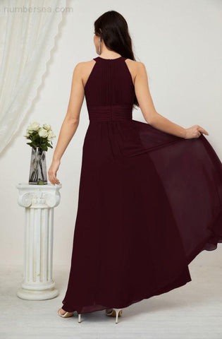 Baoleely Formal Party Gown Dress Chiffon Halter Long Sleeveless Bridesmaid Dresses 2802