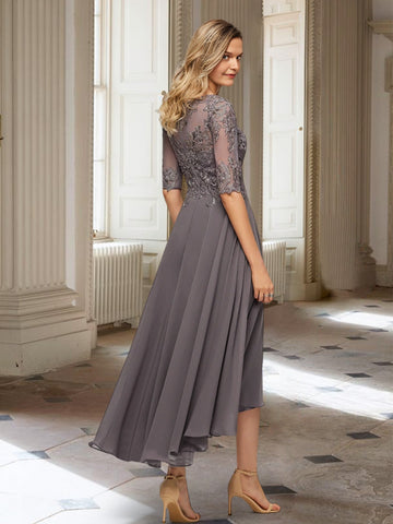 Vestidos de corte princesa/línea A para la madre de la novia con mangas tres cuartos y apliques. 