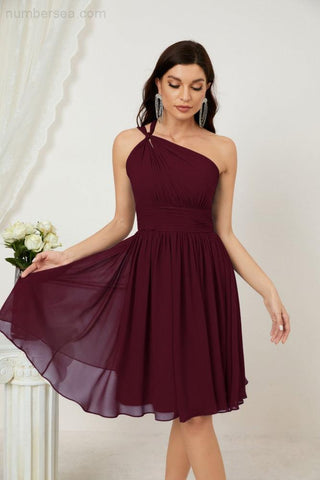 Vestido corto de gasa con un solo hombro para dama de honor de mujer Baoleely, ideal para fiestas y eventos formales como el baile de bienvenida (modelo 2804).