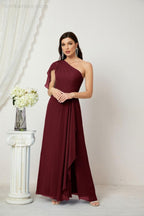 Baoleely  Chiffon Ruffled One Shoulder Long Bridesmaid Dresses A-line Formal Evening Gown Side Split 2809