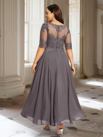 Vestidos de corte princesa/línea A para la madre de la novia con mangas tres cuartos y apliques. 