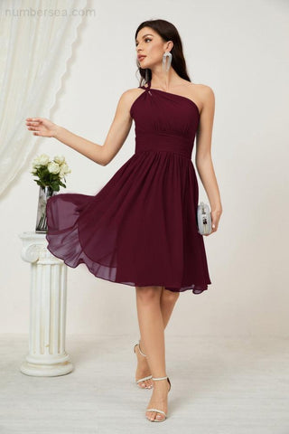 Vestido corto de gasa con un solo hombro para dama de honor de mujer Baoleely, ideal para fiestas y eventos formales como el baile de bienvenida (modelo 2804).