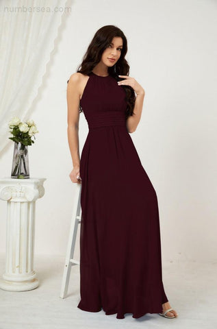 Baoleely Formal Party Gown Dress Chiffon Halter Long Sleeveless Bridesmaid Dresses 2802