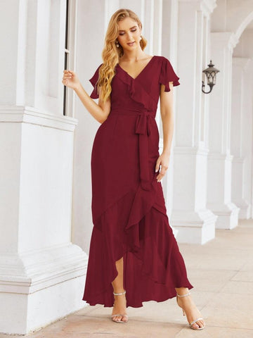 Vestidos de dama de honor Baoleely con volantes, estilo sirena, para fiestas formales, vestidos de noche, bailes de graduación y vestidos de violín 28042