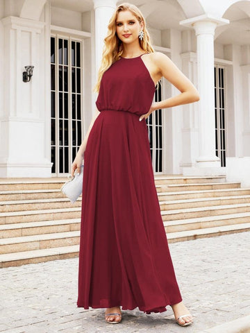 Vestido largo de dama de honor Baoleely con cuello halter, corte A, estilo formal, para jóvenes, modelo 28029