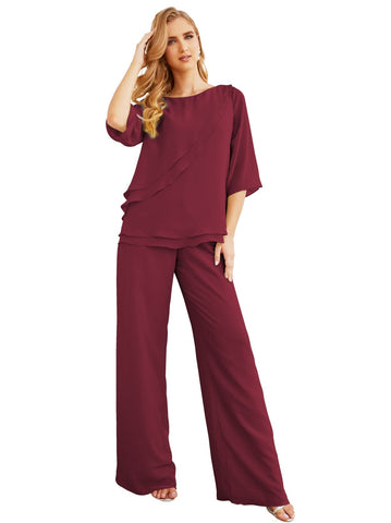 Elegante conjunto de pantalón y bata plateada de dos piezas para la madre de la novia, talla grande, con volantes, Sunderly Elegant SY28064