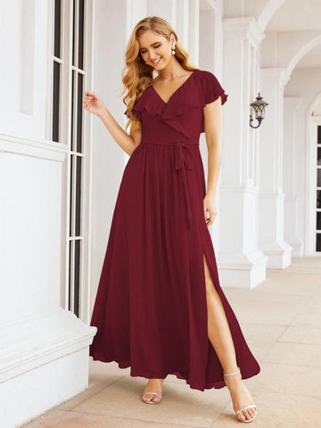 Vestidos de dama de honor con mangas abullonadas para fiesta formal de noche y graduación 28044 