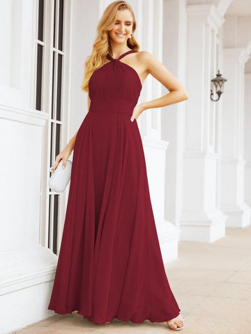 Baoleely Crisscross Halter Bridesmaid Dresses for Party Wedding Evening Prom Maxi Ball Gowns 28053