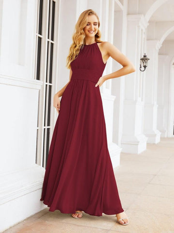 Vestidos de dama de honor Baoleely con escote tipo ojo de cerradura, sin mangas, para fiestas formales de noche y graduación 28043