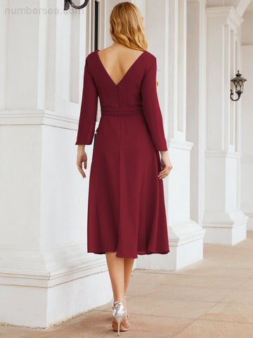 Vestido de dama de honor con espalda en V y cinturón, para la madre de la novia o invitada a la boda SY28031