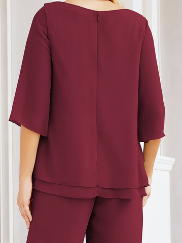 Elegante conjunto de pantalón y bata plateada de dos piezas para la madre de la novia, talla grande, con volantes, Sunderly Elegant SY28064