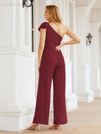 Baoleely Women's One Shoulder Long Jumpsuit Formal Evening Dress Long Bridesmaid Dresses Pants Wedding Party 28034