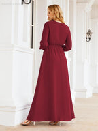 Vestido de dama de honor de gasa para mujer Sunderly, corte en A, manga larga, vestido de noche formal para invitada de boda SY28032 