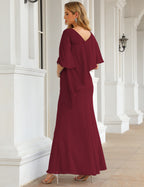 Burgundy Color Size 26 Mother of The Bride Dresses Long Cape Sleeves Formal Dress SEA28026