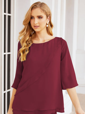 Elegante conjunto de pantalón y bata plateada de dos piezas para la madre de la novia, talla grande, con volantes, Sunderly Elegant SY28064