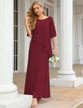 Burgundy Color Size 26 Mother of The Bride Dresses Long Cape Sleeves Formal Dress SEA28026
