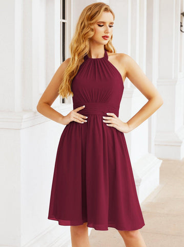 Robe de demoiselle d'honneur courte en mousseline de soie, dos nu, sans manches, robe de soirée formelle, dos nu, Baoleely 28023 