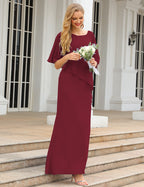 Burgundy Color Size 26 Mother of The Bride Dresses Long Cape Sleeves Formal Dress SEA28026