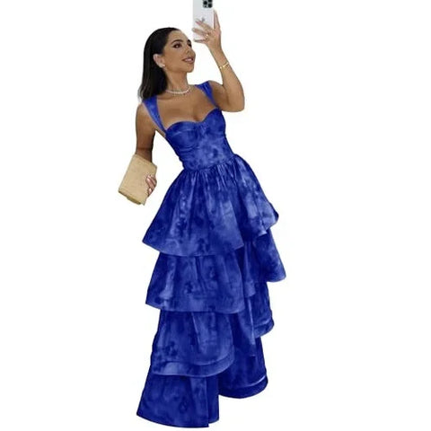 Alivia | Robe de soirée longue trapèze à volants jaune pastel et à étages Alivia