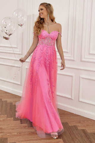 Robe de bal épaules dénudées avec appliques