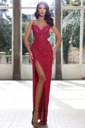 Hot Pink Sequins Mermaid Evening Gown Mermaid With Split