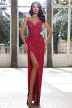 Hot Pink Sequins Mermaid Evening Gown Mermaid With Split