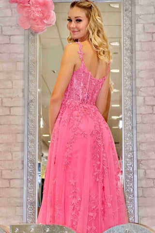 A-line Sweetheart Lace Tulle Prom Dress with Slit