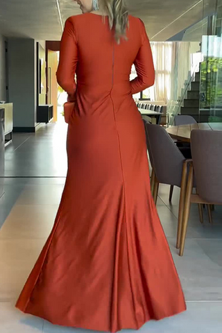 Prom Elegant Hollow Out Slit Ruched V Neck Evening Dresses(4 Colors)