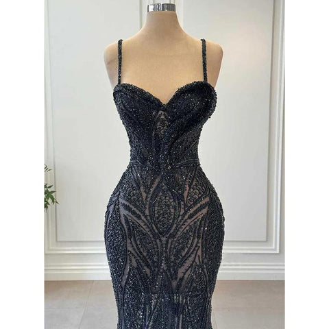 Vestido de fiesta de graduación con escote en forma de corazón, tirantes finos y cuentas transparentes 