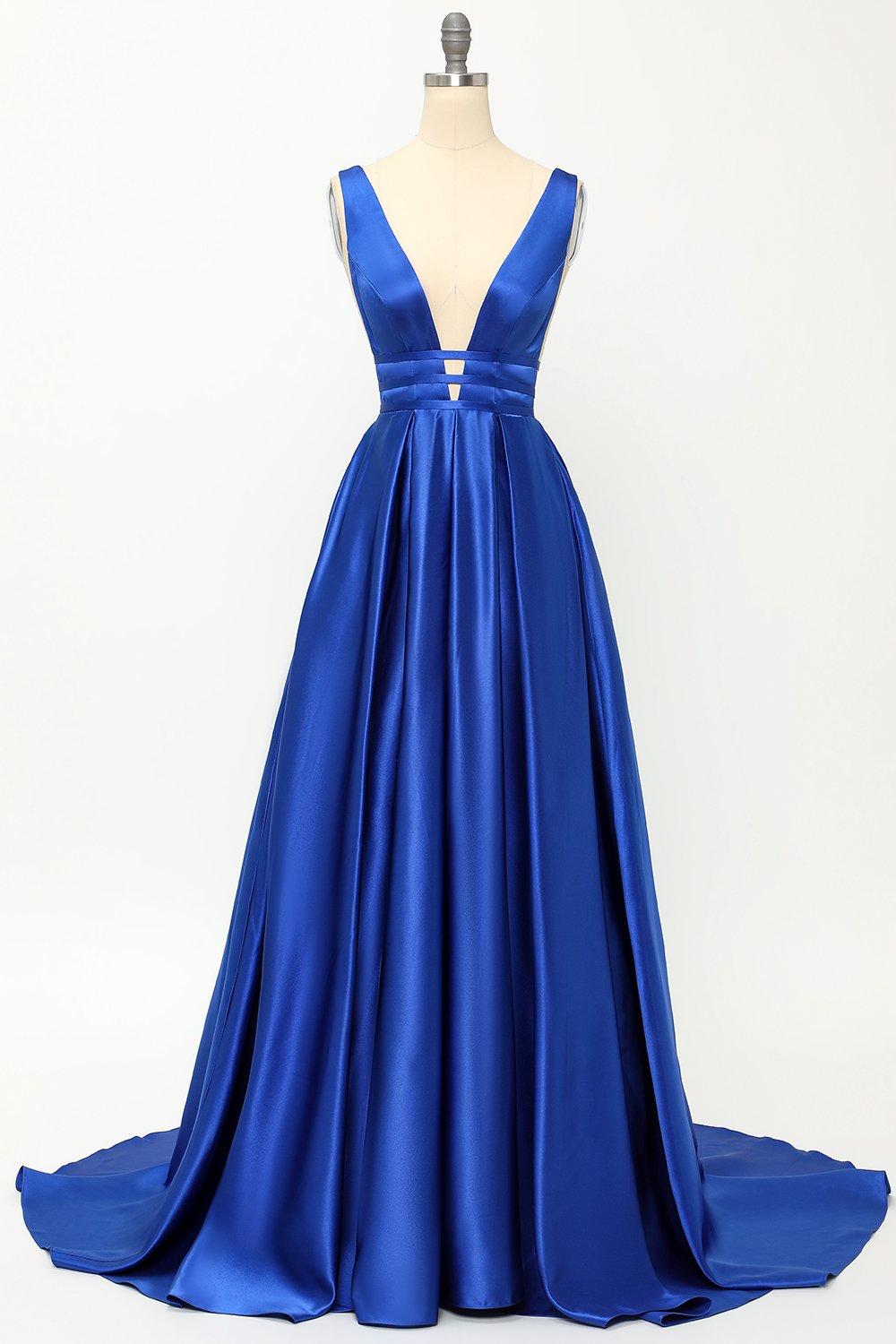 Robe de bal longue en satin rose poudré