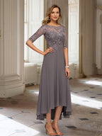 Vestidos de corte princesa/línea A para la madre de la novia con mangas tres cuartos y apliques. 