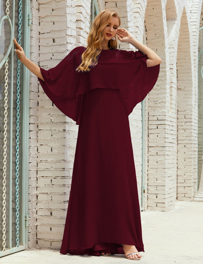 Vestido de dama de honor Sunderly para mujer, manga larga, cuello en V, de gasa, vestido formal de fiesta de boda SY28018
