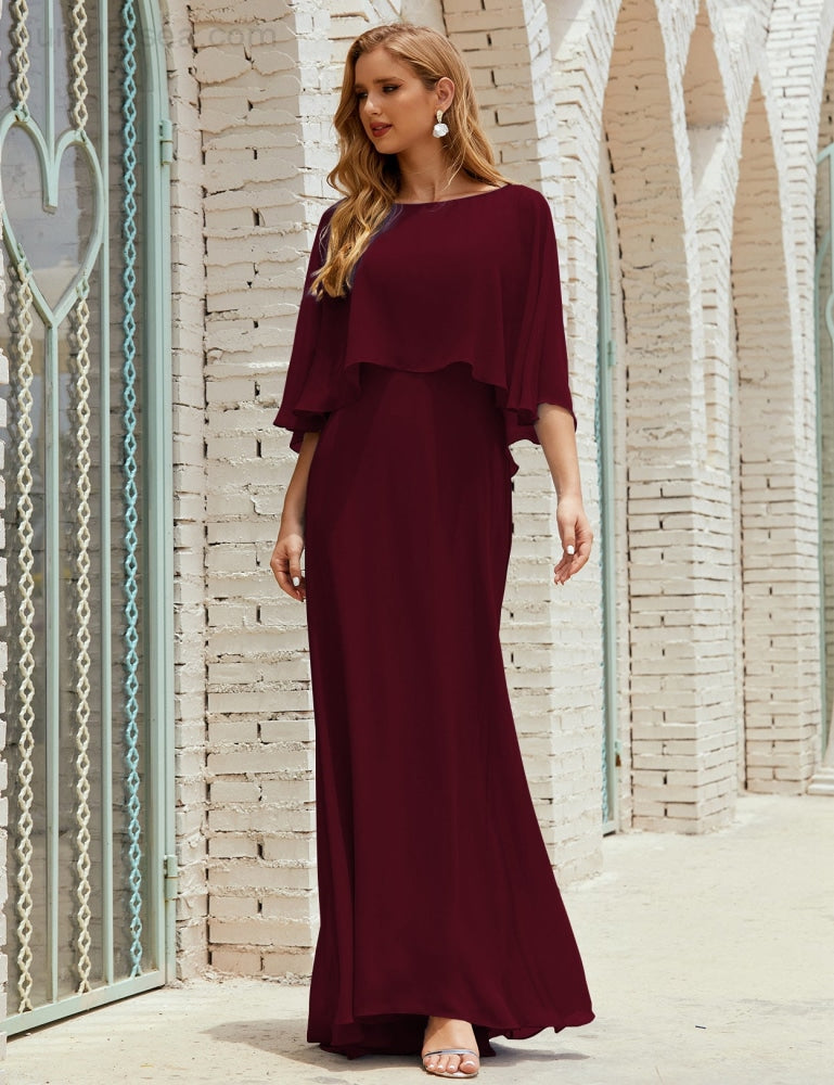 Vestido de dama de honor Sunderly para mujer, manga larga, cuello en V, de gasa, vestido formal de fiesta de boda SY28018