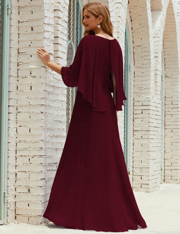 Vestido de dama de honor Sunderly para mujer, manga larga, cuello en V, de gasa, vestido formal de fiesta de boda SY28018