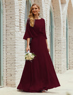 Vestido de dama de honor Sunderly para mujer, manga larga, cuello en V, de gasa, vestido formal de fiesta de boda SY28018