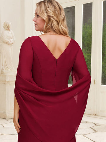 Robe de mère de la mariée en mousseline de soie, coupe trompette/sirène, col bateau, longueur au sol, avec plis 