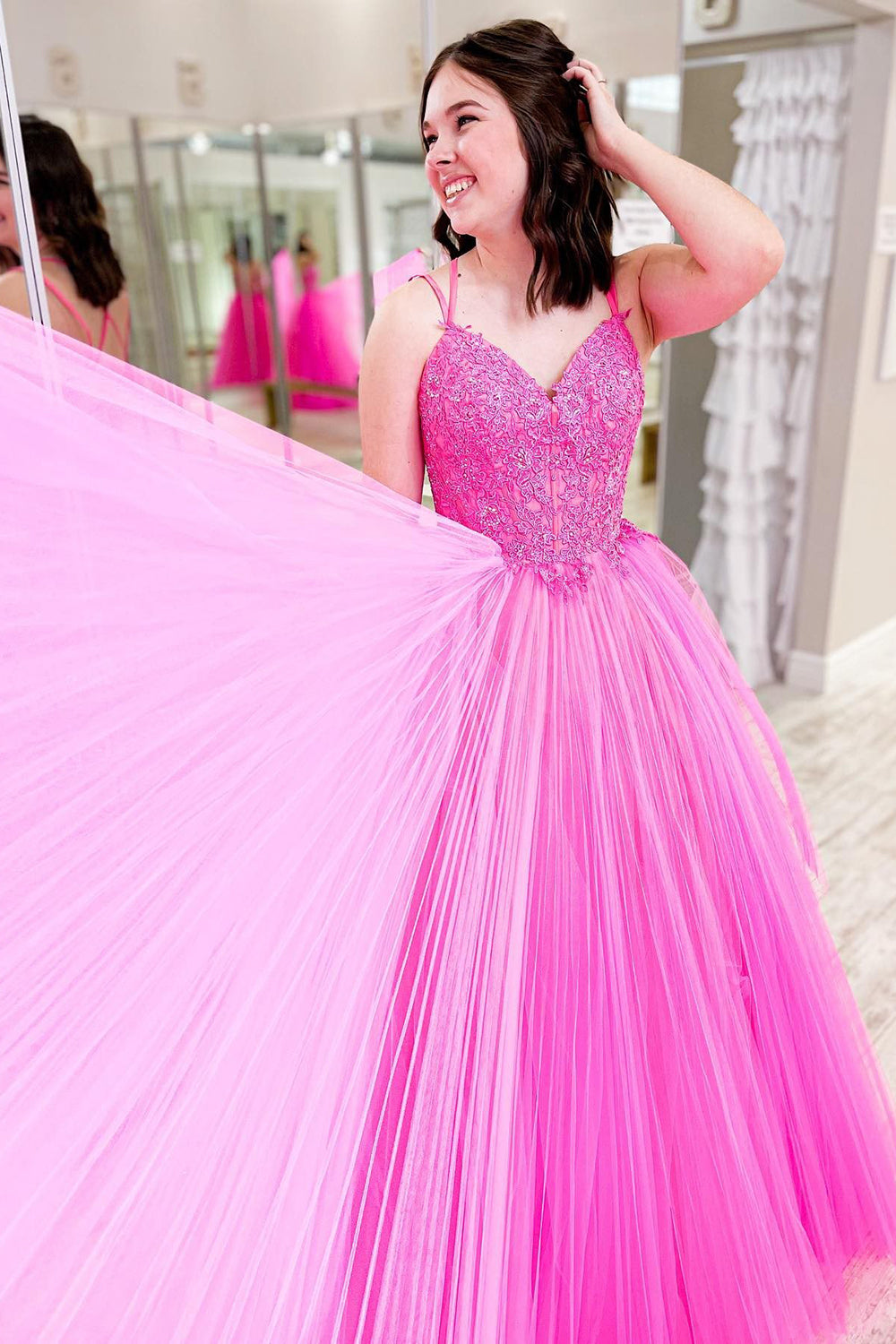 Lace-Up A-line Prom Dress with Ruffles