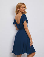 Robe de soirée dos nu, robe de bal formelle, longueur genou, manches courtes, robe de cocktail 28077 