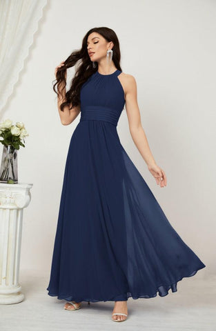 Baoleely Formal Party Gown Dress Chiffon Halter Long Sleeveless Bridesmaid Dresses 2802