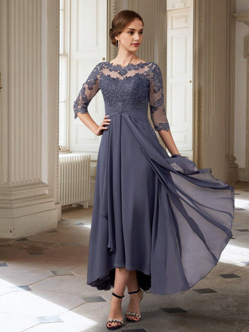 Vestidos de corte princesa/línea A para la madre de la novia, manga larga y apliques. 