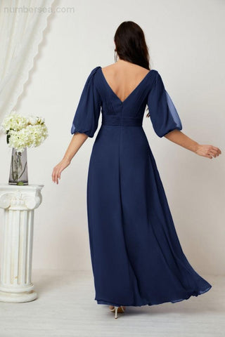 Baoleely  Formal Prom Gown Women V-Neck Chiffon Bridesmaid Dresses Long Bishop Sleeve Party Dress 2807