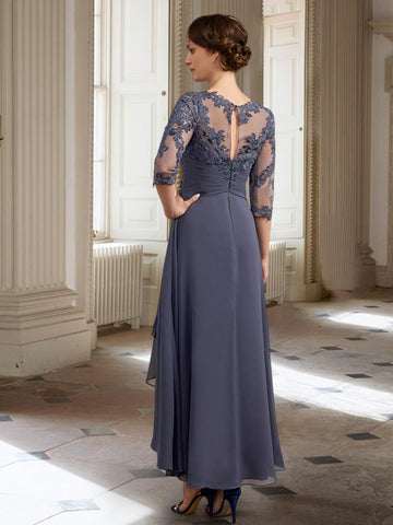 Vestidos de corte princesa/línea A para la madre de la novia, manga larga y apliques. 