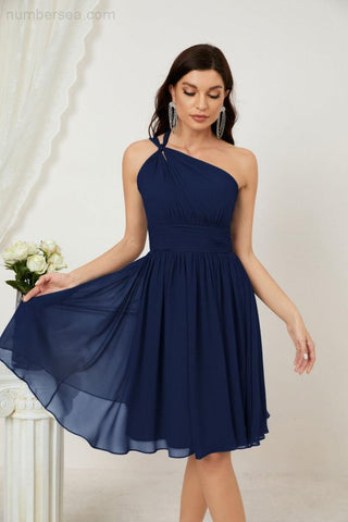 Vestido corto de gasa con un solo hombro para dama de honor de mujer Baoleely, ideal para fiestas y eventos formales como el baile de bienvenida (modelo 2804).