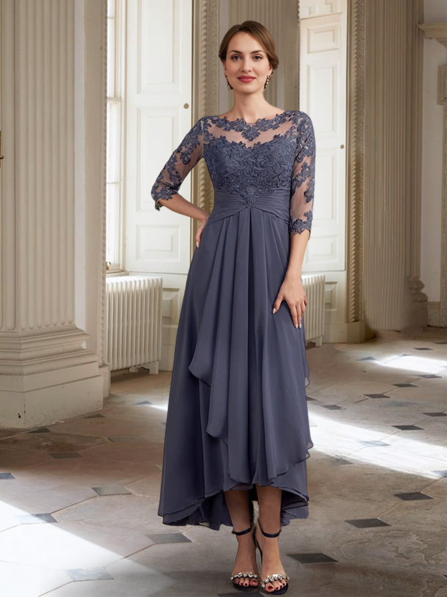Vestidos de corte princesa/línea A para la madre de la novia, manga larga y apliques. 