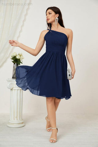 Vestido corto de gasa con un solo hombro para dama de honor de mujer Baoleely, ideal para fiestas y eventos formales como el baile de bienvenida (modelo 2804).