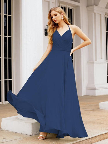 Baoleely Halter Chiffon Bridesmaid Dresses Wedding Appare Sleeveless Formal Prom Dress with Ruffled Back 28035