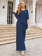 Vestido largo de fiesta formal Sunderly para la madre de la novia con capa de volantes SY28026