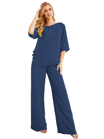 Elegante conjunto de pantalón y bata plateada de dos piezas para la madre de la novia, talla grande, con volantes, Sunderly Elegant SY28064