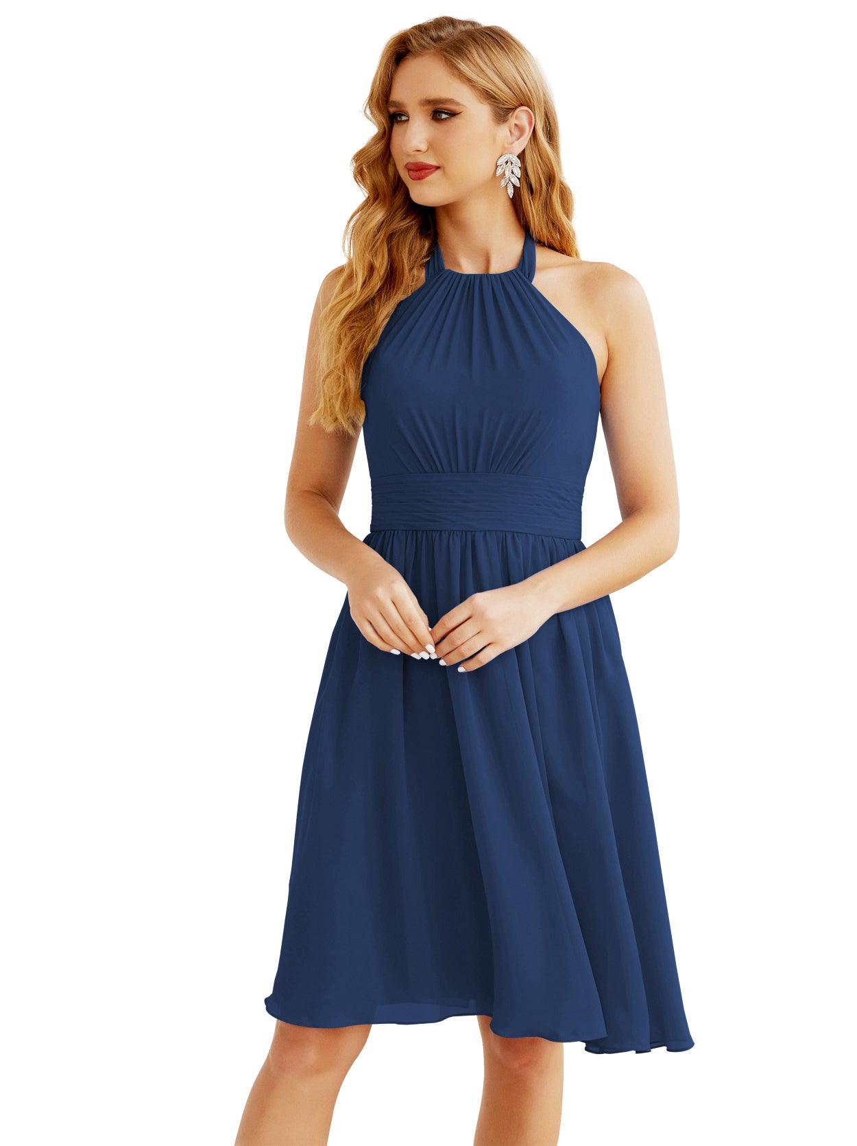 Baoleely - Vestido de dama de honor de gasa con cuello halter, corto, sin mangas, formal, para fiesta, espalda descubierta, 28023 